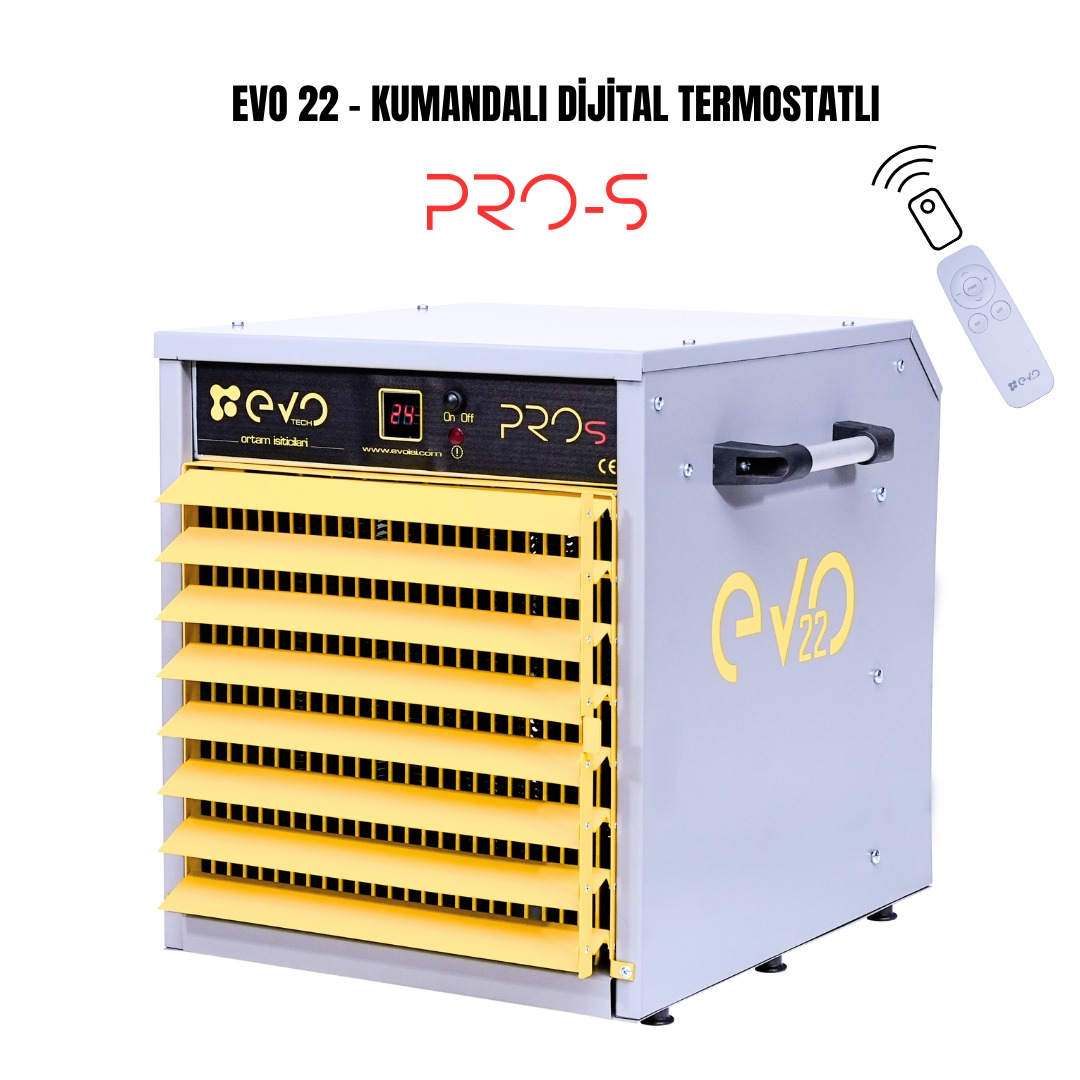 Evo22 PROs - 22 kw Kumandalı ve Dijital Endüstriyel Elektrikli Fanlı Isıtıcı